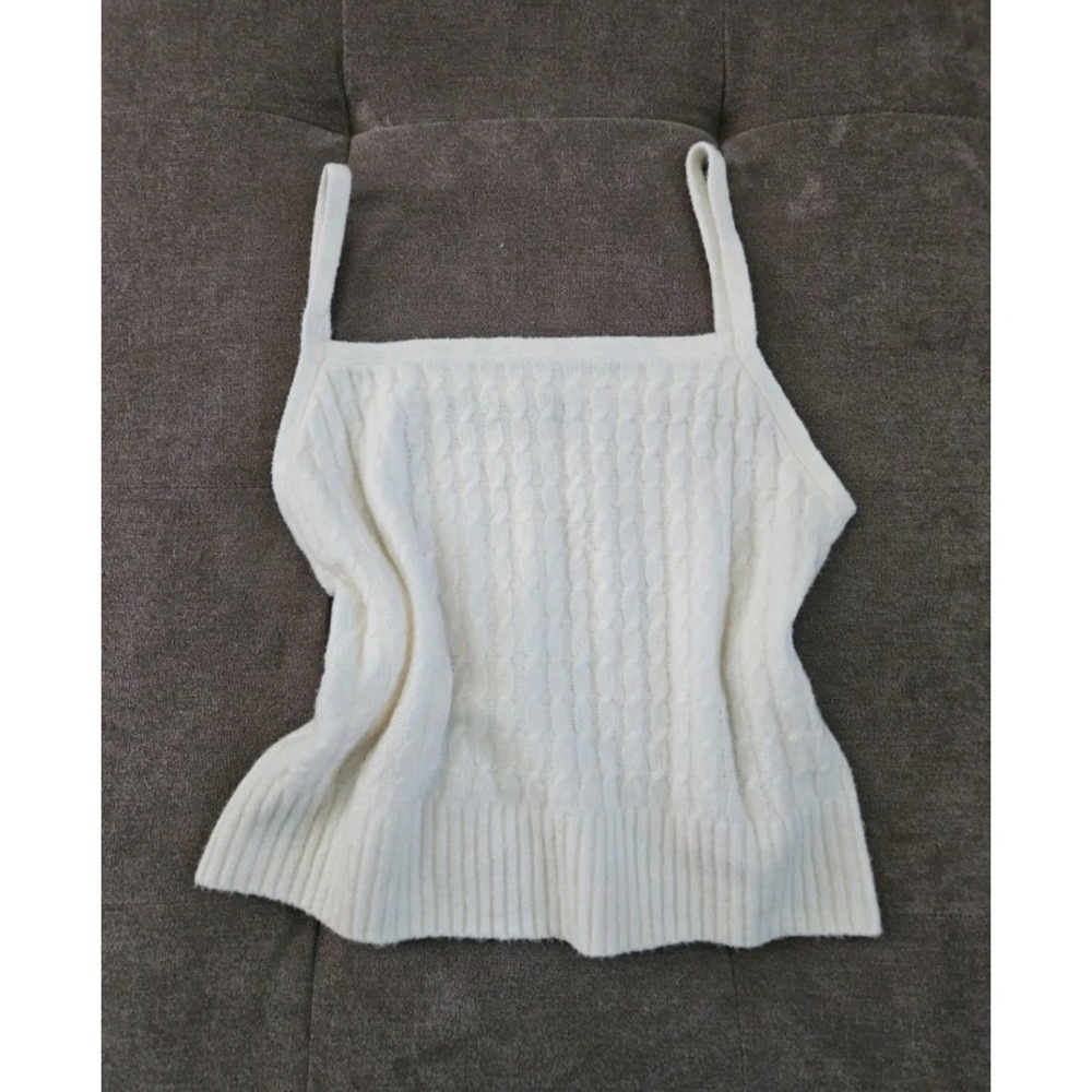 Y2K Abercrombie & Fitch White Cable Knit Sweater Tank Top Womens Medium